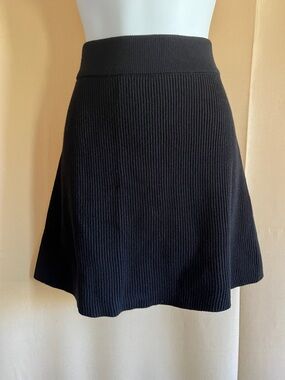 Sezane Black Ribbed Skater Skirt